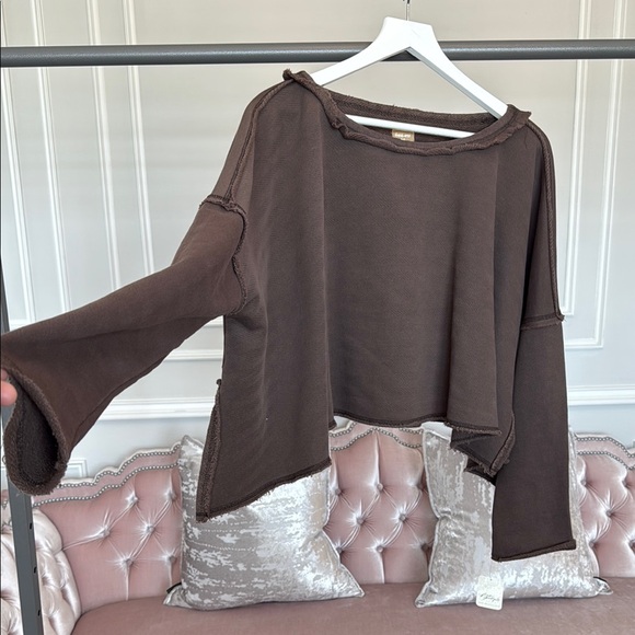 NWT FREE PEOPLE New Haven Pullover Brown Distressed Sweatshirt SIZE M - Picture 6 of 12